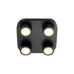 Nordlux Clyde Plafonnier 4-Spot Métal Noir 14W 950lm - 827 Blanc Très Chaud | 85mm - 3 Niveaux De Gradation Dimmable